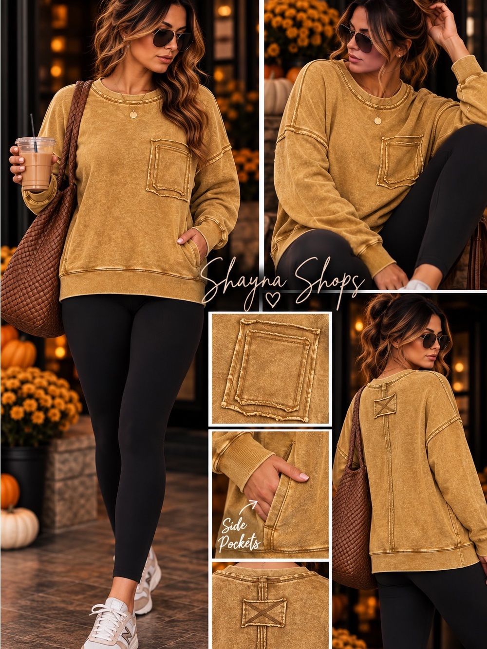 Zenana Deep Camel French Terry Pocket Pullover Sweatshirt